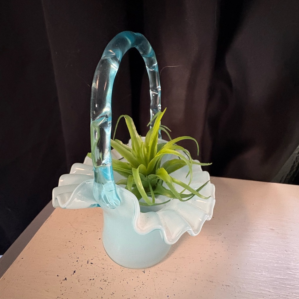 Elegant FENTON Baby Blue Glass Basket